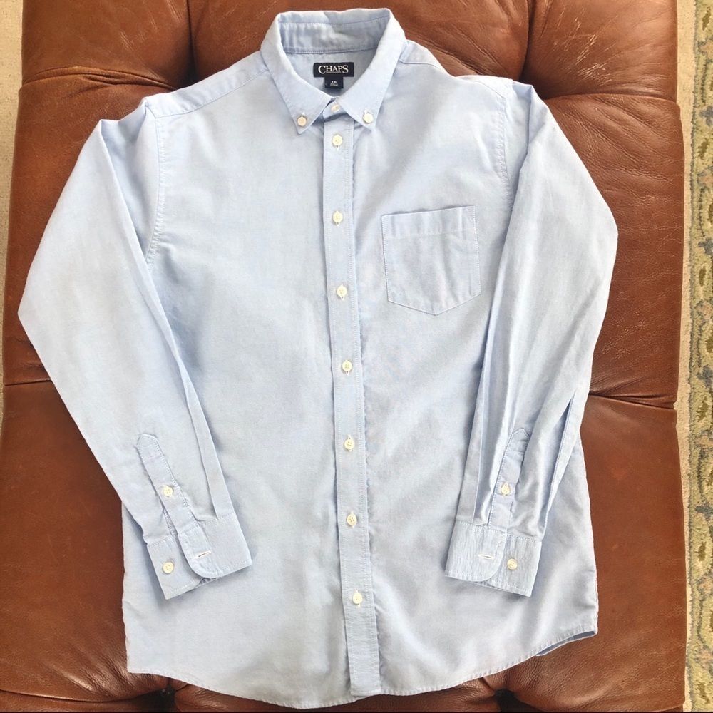 Chaps Blue Buttondown Dress Shirt Oxford 16
